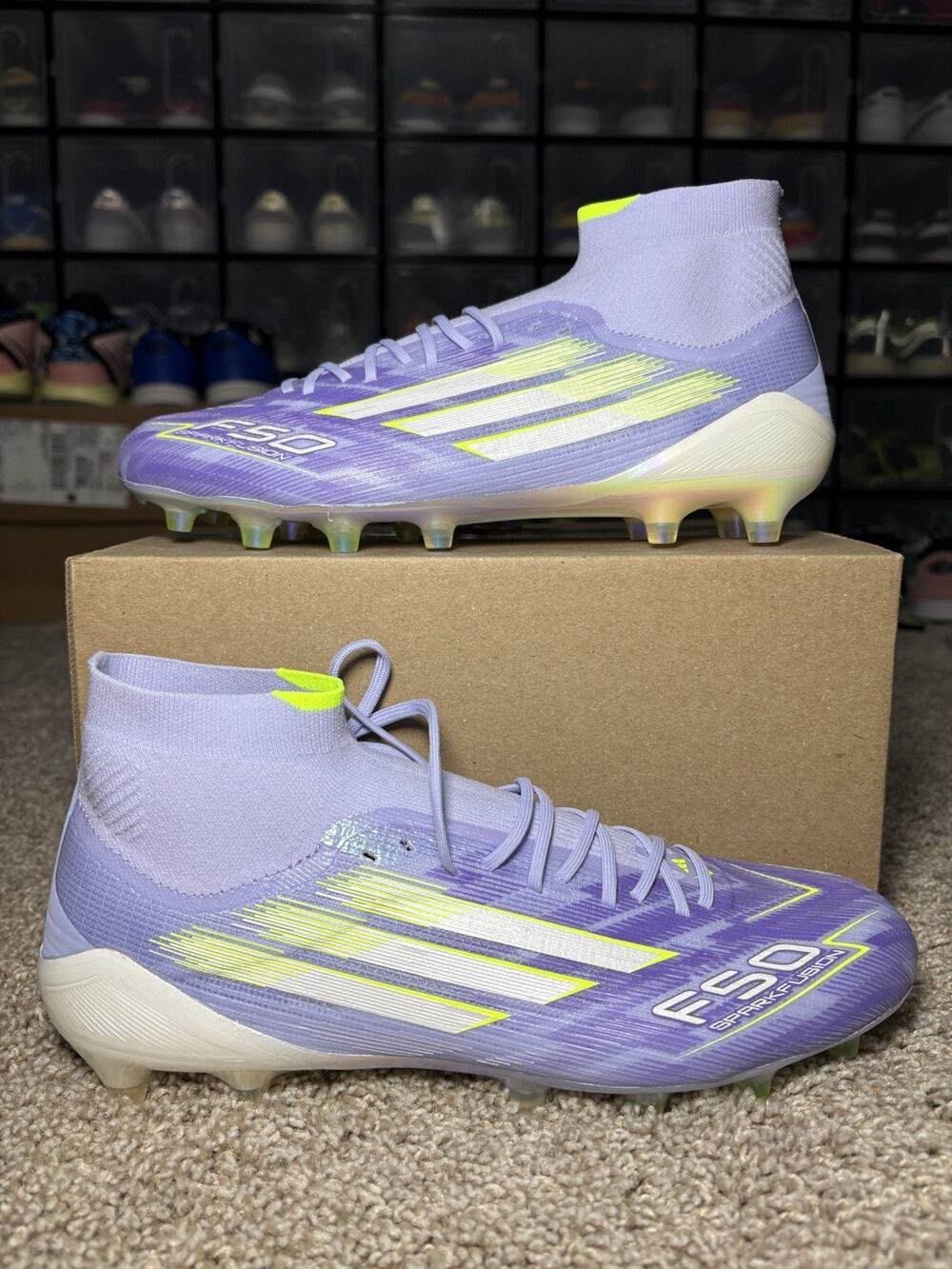 Adidas F50 Sparkfusion Elite Mid FG/AG Soccer Cleats Violet JH7648 Size 11.5 Wmn